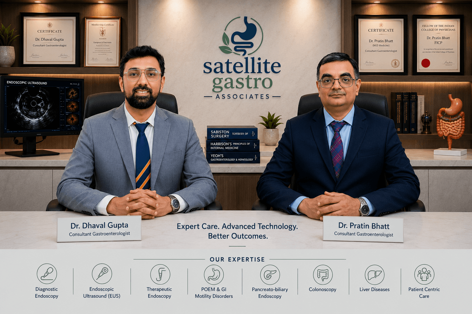 Dr. Pratin Bhatt and Prof. Dhaval Gupta, consultant gastroenterologists at Satellite Gastro Associates